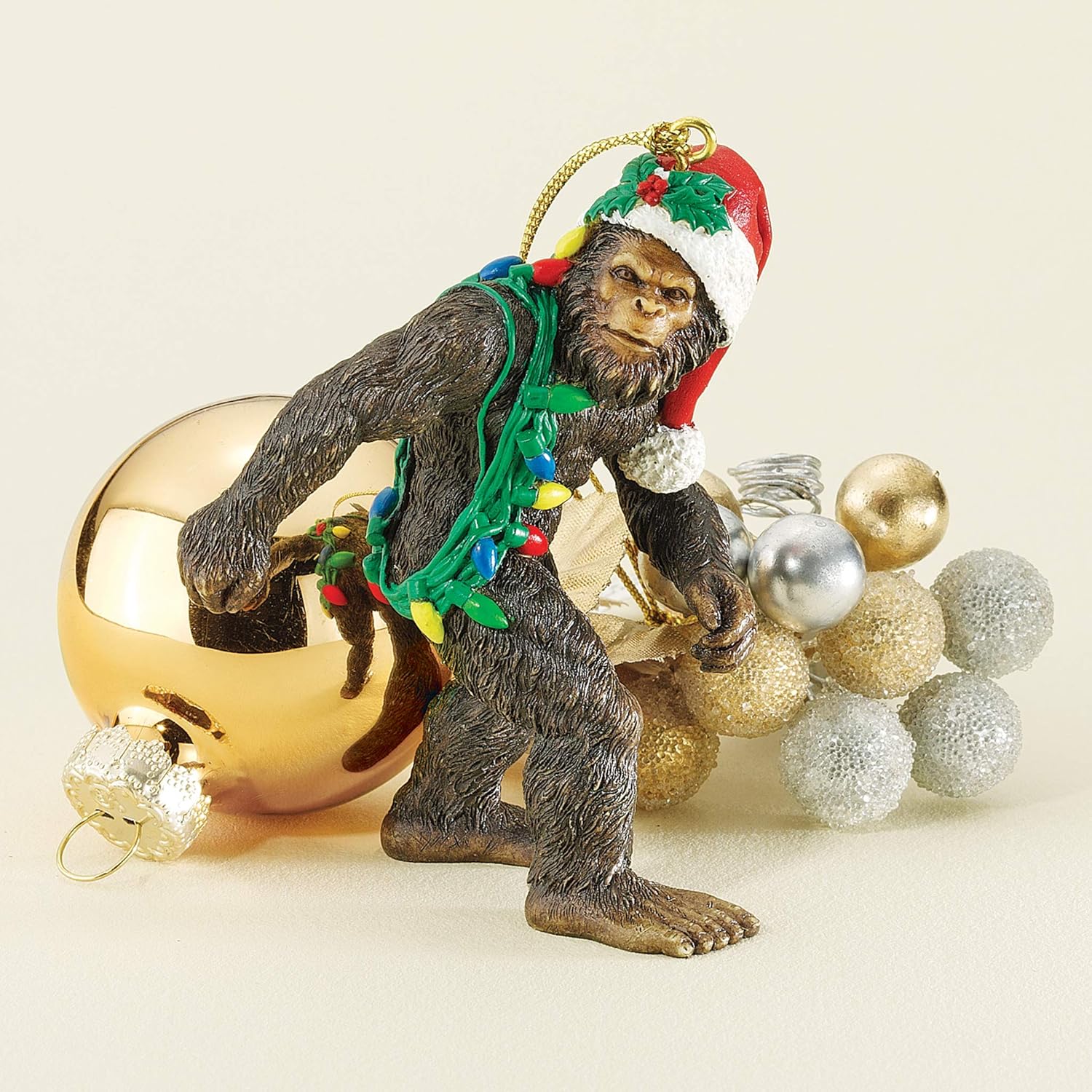 Design Toscano DB383084 Bigfoot, the Christmas yeti with Sabta's hat Funny Christmas tree decoration, polyresin, full color, 7.5 cm-5