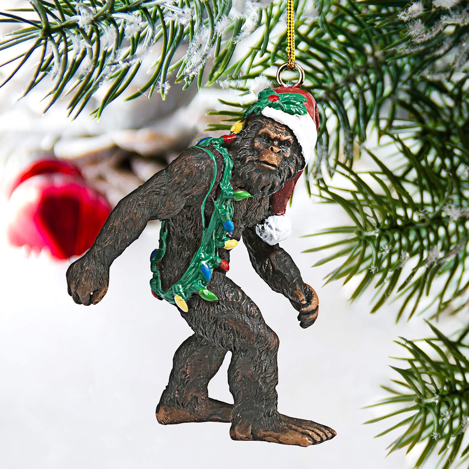 Design Toscano DB383084 Bigfoot, the Christmas yeti with Sabta's hat Funny Christmas tree decoration, polyresin, full color, 7.5 cm-6