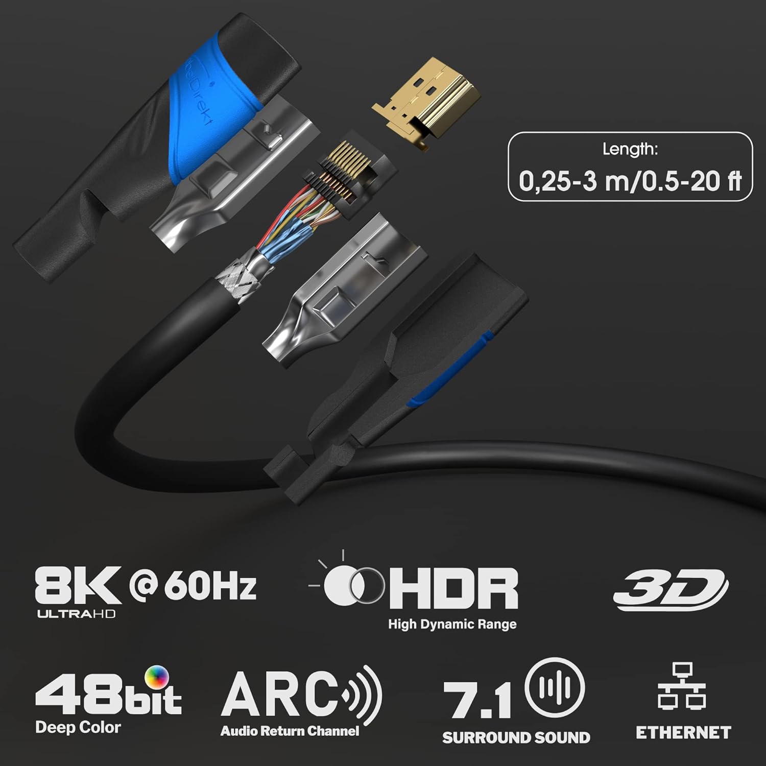 KabelDirekt 8K / 4K HDMI Cable – 2m – Designed in Germany – HDMI Cable – Supports 4K@60Hz, UHD, Ethernet – HDTV, PC, PS5, Xbox, Switch & all other HDMI devices-1