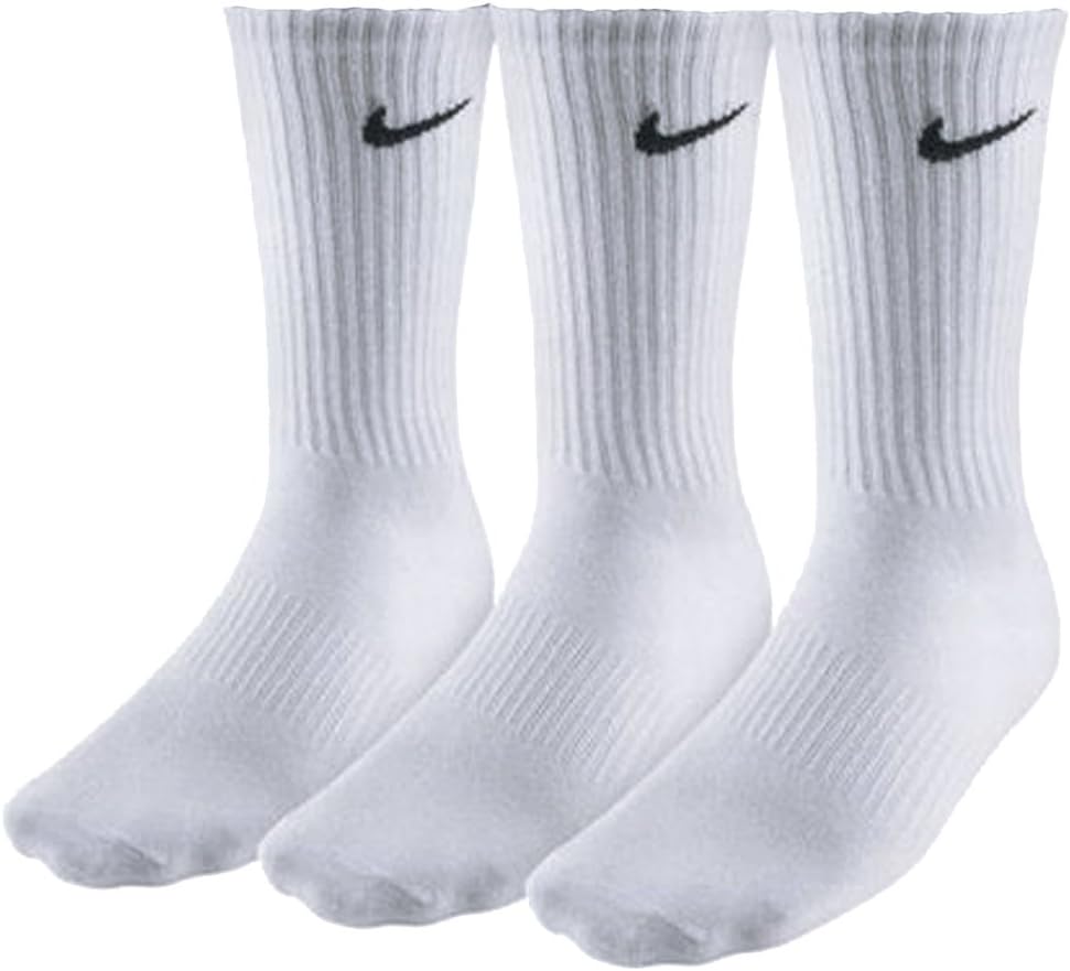 Mens NIKE 3 pair pack white cotton cushioned sport socks, Shoe 8-11, White-0