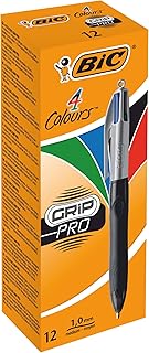 Bic 4 Colours Grip Pro Retractable Medium Point (1.0 mm) Ballpoint Pens, 12 Pens And Each Pen Contains 4 Colours