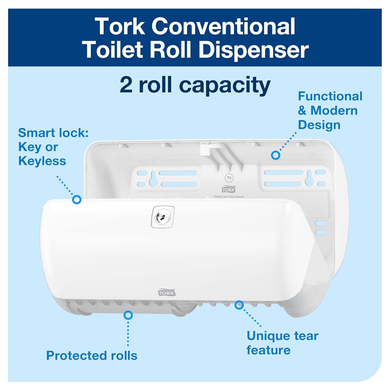 Tork Toilet Paper Roll Wall Mounted Dispenser White T4, Compact, Elevation Range, 557000-1