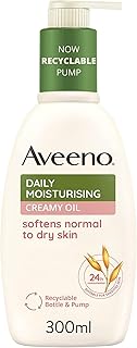 Aveeno Daily Moisturising Creamy Oil, With Nourishing Oat & Sweet Almond Oil, Suitable For Sensitive Skin, 24h Moisturisation, Help’s Prevent Protect and Nourish Dry Skin, 300ml