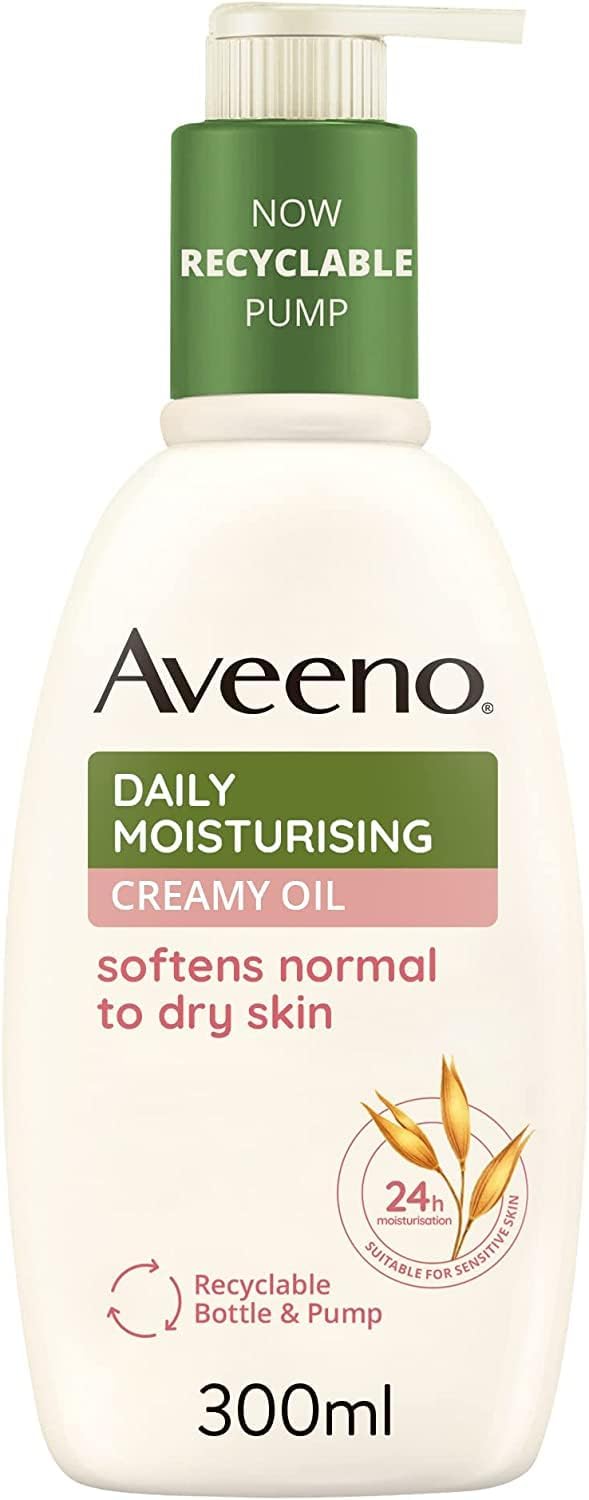 Aveeno Daily Moisturising Creamy Oil, With Nourishing Oat & Sweet Almond Oil, Suitable For Sensitive Skin, 24h Moisturisation, Help’s Prevent Protect and Nourish Dry Skin, 300ml-0