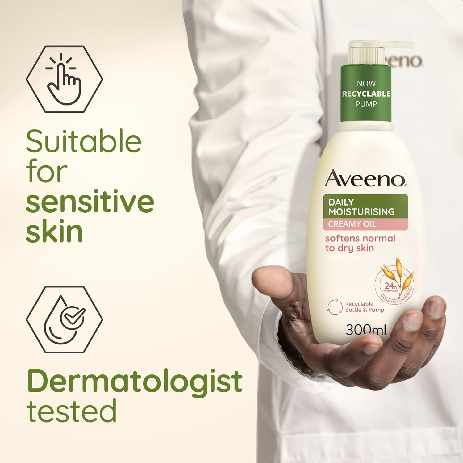 Aveeno Daily Moisturising Creamy Oil, With Nourishing Oat & Sweet Almond Oil, Suitable For Sensitive Skin, 24h Moisturisation, Help’s Prevent Protect and Nourish Dry Skin, 300ml-3