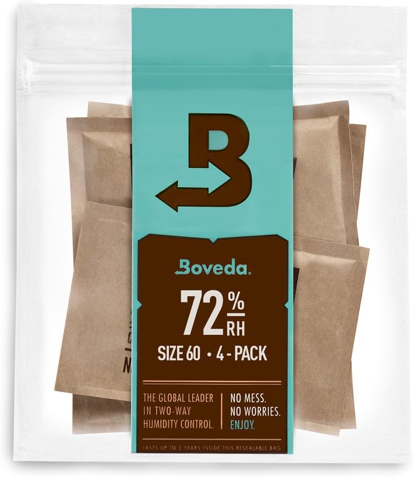 Boveda 72% Two-Way Humidity Control Packs For Wood Containers – Size 60 – 4 Pack – Moisture Absorbers – Humidifier Packs – Hydration Packets in Resealable Bag-0