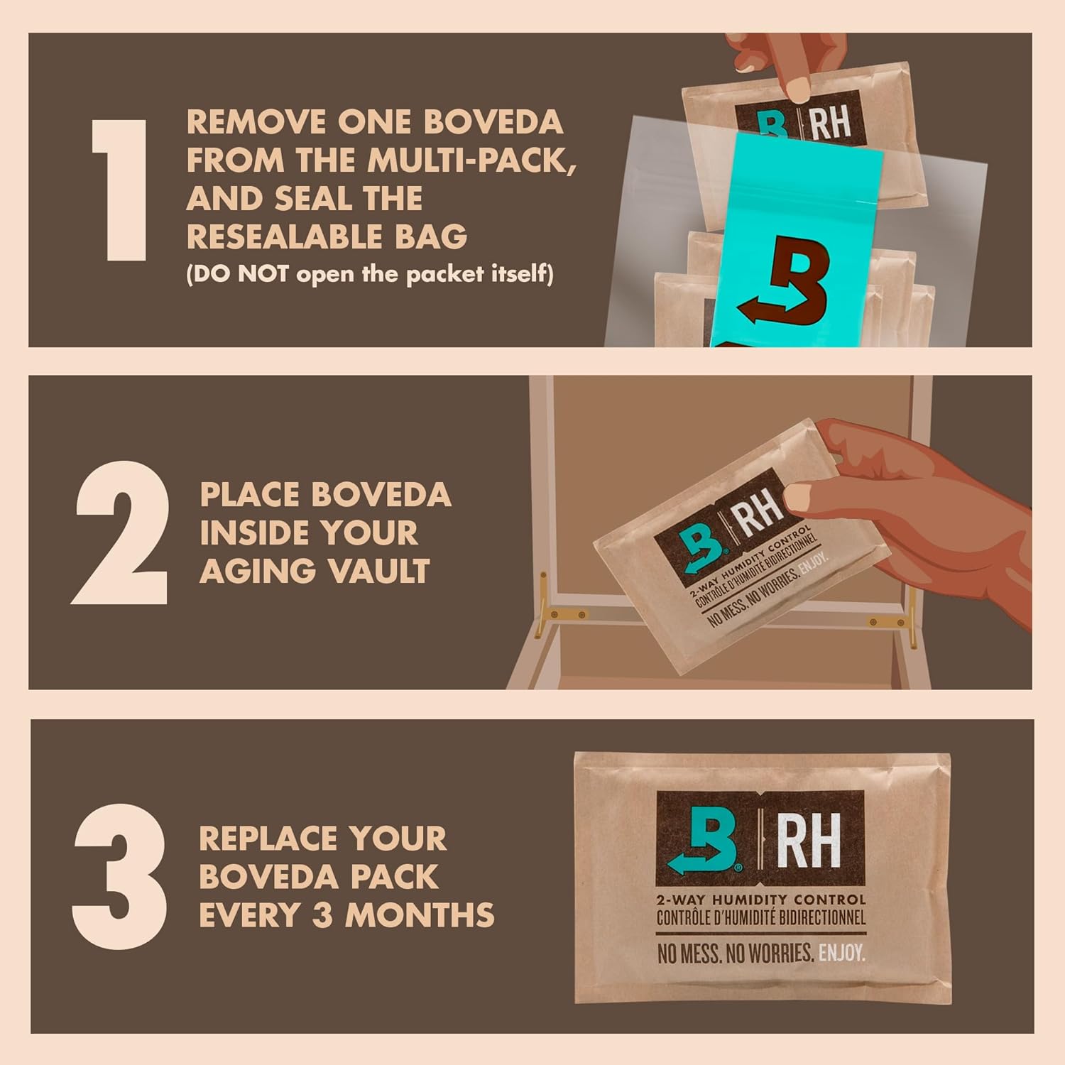 Boveda 72% Two-Way Humidity Control Packs For Wood Containers – Size 60 – 4 Pack – Moisture Absorbers – Humidifier Packs – Hydration Packets in Resealable Bag-2