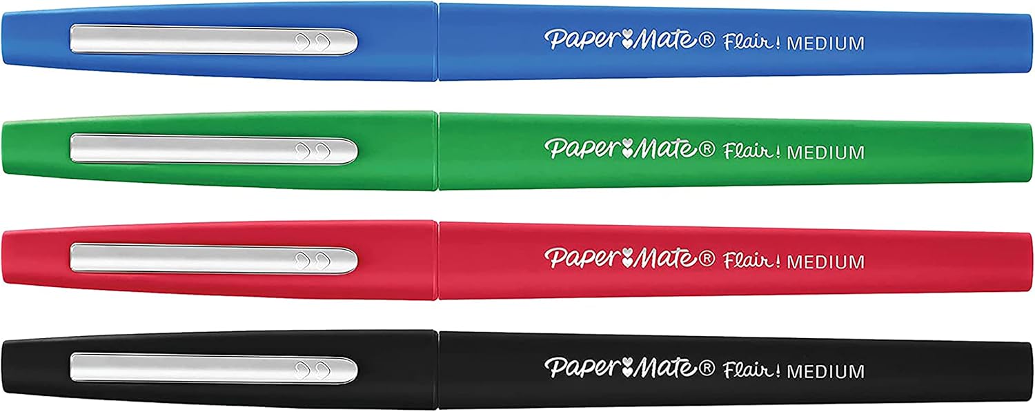 Paper Mate Flair Felt Tip Pens | Medium Point (0.7mm) | Assorted Business Colours | 4 Count Pouch-1