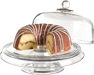 Anchor Hocking Presense 4-in-1 Cake Stand & Dome | Glass Cake Dome, Cake Display Set - Cake Dome, Tier Platter, Chip 'n Dip Plate & Punch Bowl from