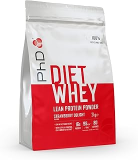 PhD Nutrition Diet Whey Low Calorie Protein Powder, Low Carb, High Protein Lean Matrix, Strawberry Delight Diet Whey Protein Powder, High Protein, 80 Servings Per 2 kg Bag