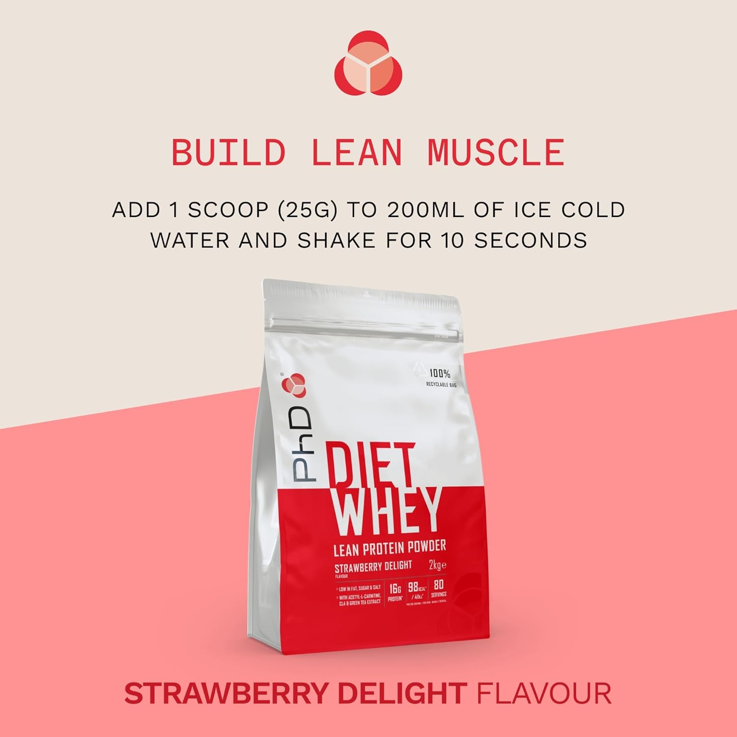 PhD Nutrition Diet Whey Low Calorie Protein Powder, Low Carb, High Protein Lean Matrix, Strawberry Delight Diet Whey Protein Powder, High Protein, 80 Servings Per 2 kg Bag-2