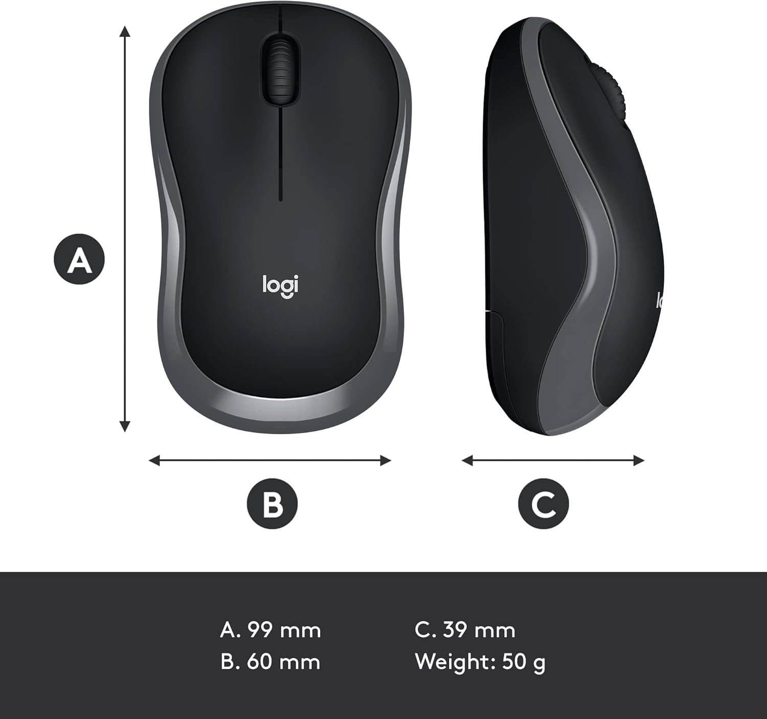 Logitech M185 Wireless Mouse, 2.4GHz with USB Mini Receiver, 12-Month Battery Life, 1000 DPI Optical Tracking, Ambidextrous, Compatible with PC, Mac, Laptop - Grey-8