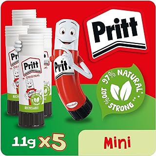 Pritt Glue Stick, Safe & Child-Friendly Craft Glue for Arts & Crafts Activities, Strong-Hold adhesive for School & Office Supplies, 5x11g Pritt Stick