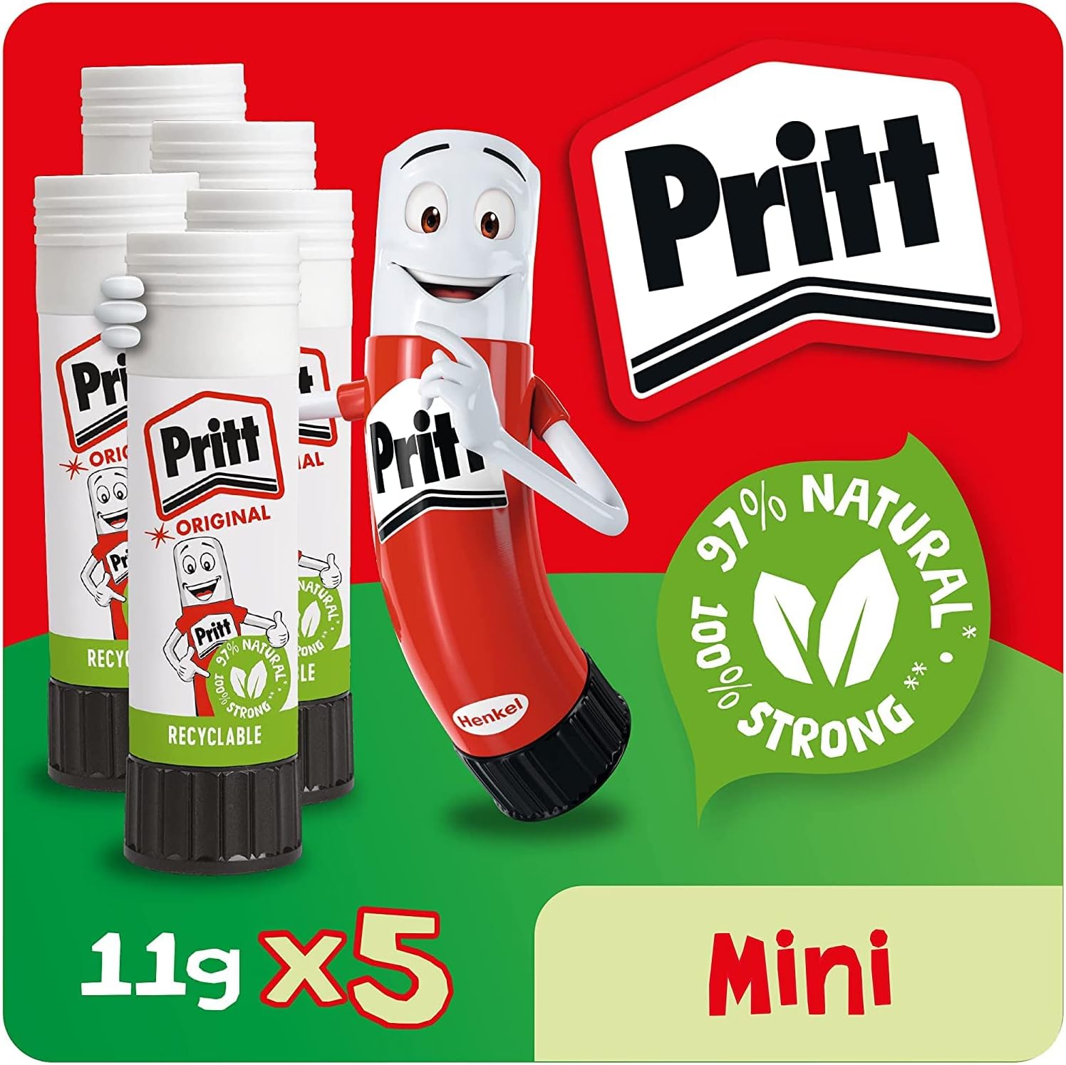 Pritt Glue Stick, Safe & Child-Friendly Craft Glue for Arts & Crafts Activities, Strong-Hold adhesive for School & Office Supplies, 5x11g Pritt Stick-0