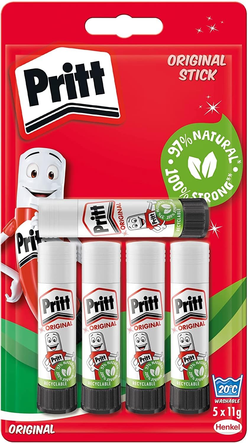 Pritt Glue Stick, Safe & Child-Friendly Craft Glue for Arts & Crafts Activities, Strong-Hold adhesive for School & Office Supplies, 5x11g Pritt Stick-1