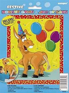 Multicolor Pin the Tail on the Donkey Game - 1 Set - Interactive Family Party Activity for Kids & Adults, packaging may vary, 30" x 24"