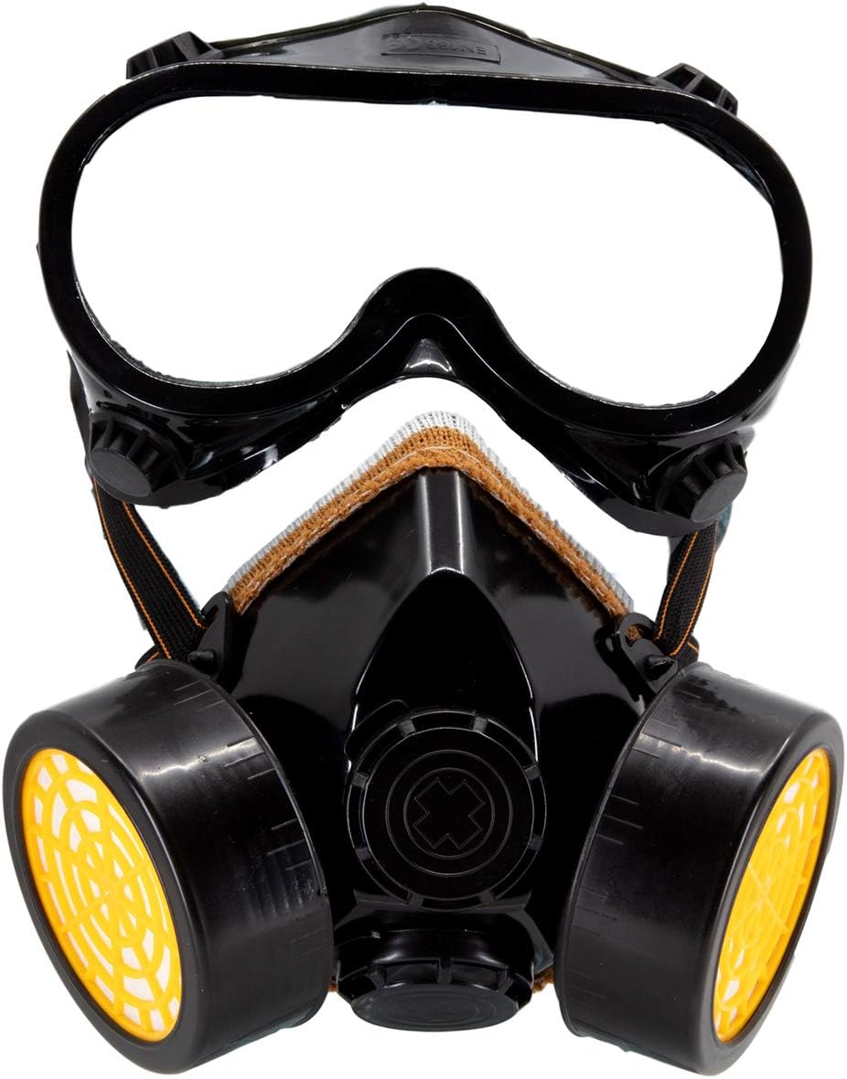 TRIXES Respirator Gas Mask with Goggles - Fancy Dress Accessory for Construction Worker Industrial Scientist Halloween Cosplay Outfit - Adult Size-0