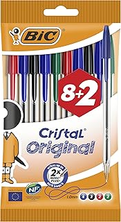 BIC Cristal Original Ballpoint , Comfortable Biro Pens, Medium Point (1.0mm), Assorted Colours, Pack of 10