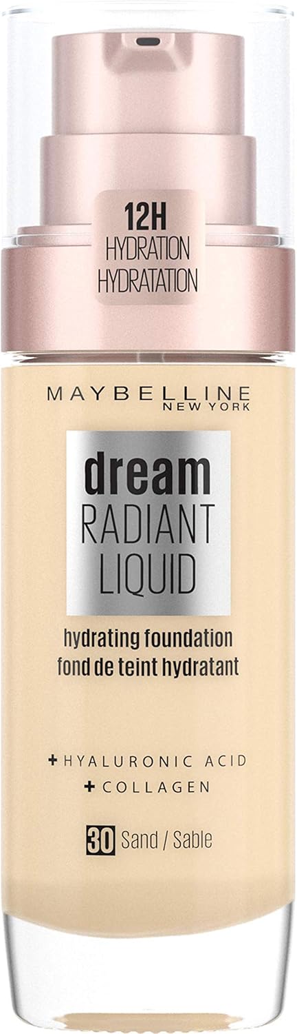 Maybelline Foundation, Dream Radiant Liquid Hydrating Foundation with Hyaluronic Acid and Collagen - Lightweight, Medium Coverage Up to 12 Hour Hydration - 30 Sand-0