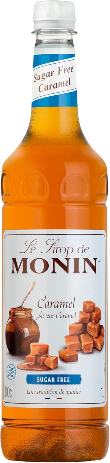 MONIN Premium Caramel Sugar Free Syrup 1L for Coffee and Cocktails. Vegan-Friendly, Allergen-Free, 100 Percent Natural Flavours and Colourings. Sugar-Free Coffee Syrup-0