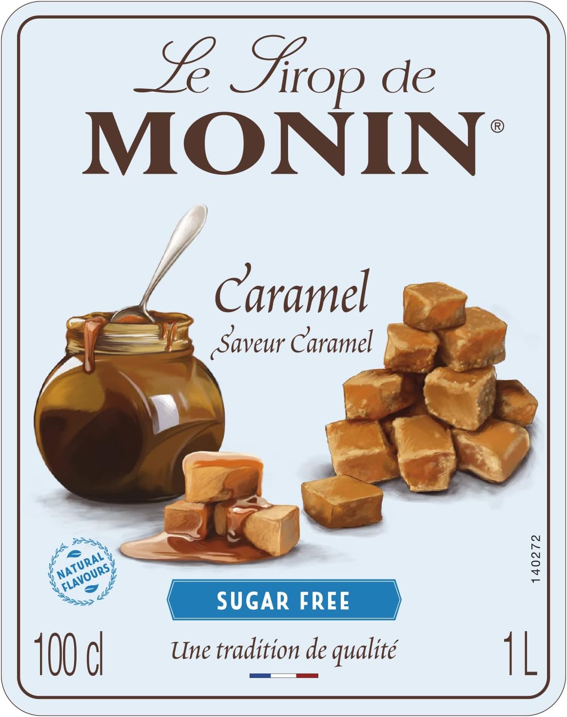 MONIN Premium Caramel Sugar Free Syrup 1L for Coffee and Cocktails. Vegan-Friendly, Allergen-Free, 100 Percent Natural Flavours and Colourings. Sugar-Free Coffee Syrup-1