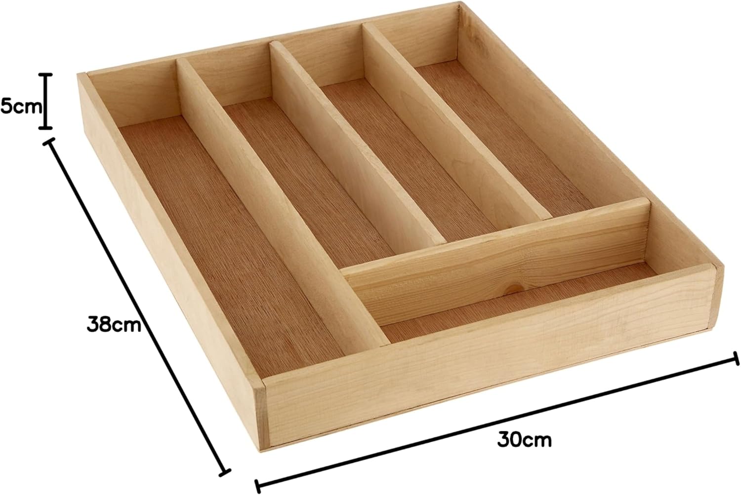 Premier Housewares 1103912 5 Compartment Cutlery Tray, 5 x 30 x 38 cm - Birchwood-5