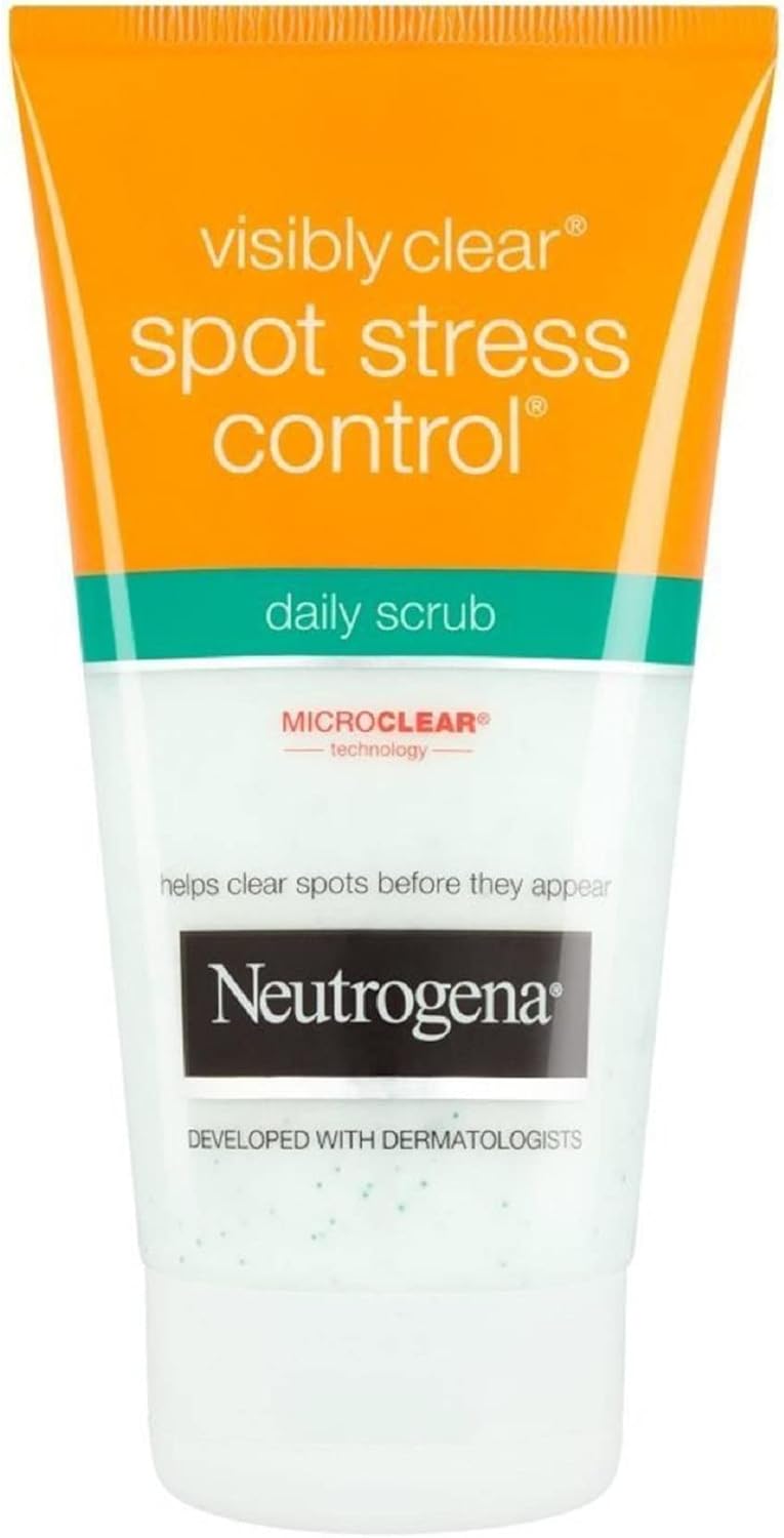 Neutrogena Visibly Clear Spot Stress Control Daily Scrub (1x 150ml), Daily Face Scrub for Spot-Prone Skin, Brightening and Smoothing Scrub with Salicylic Acid, Developed with Dermatologists-0