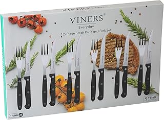 Viners Everyday 12 Piece Silver Stainless Steel Steak Knife and Fork Set