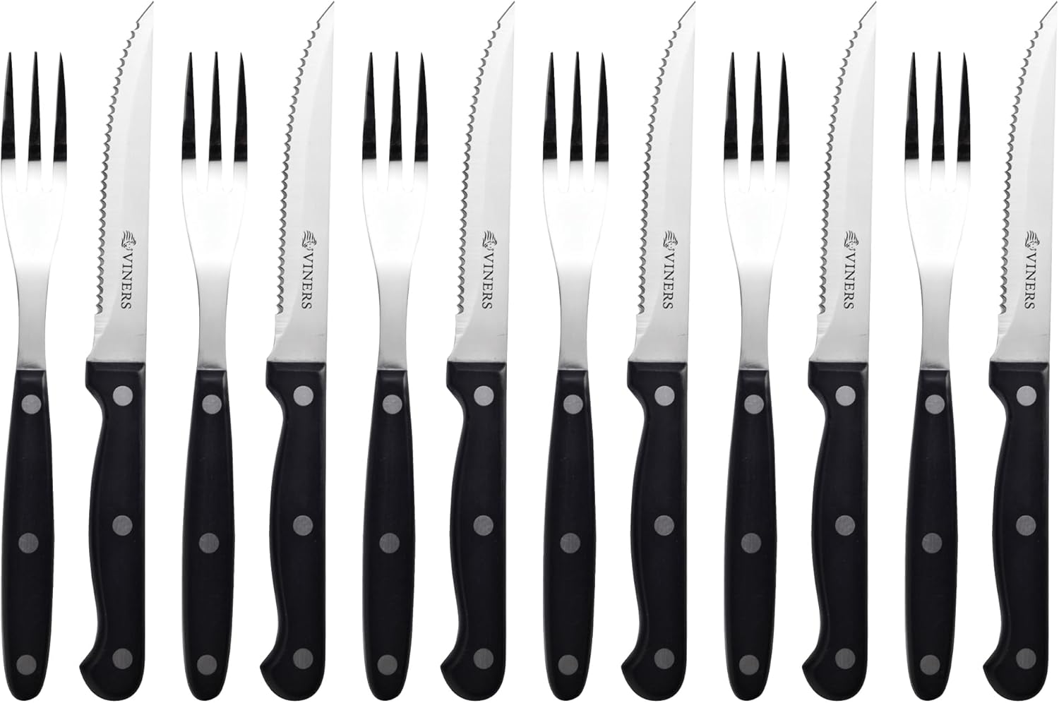 Viners Everyday 12 Piece Silver Stainless Steel Steak Knife and Fork Set-1