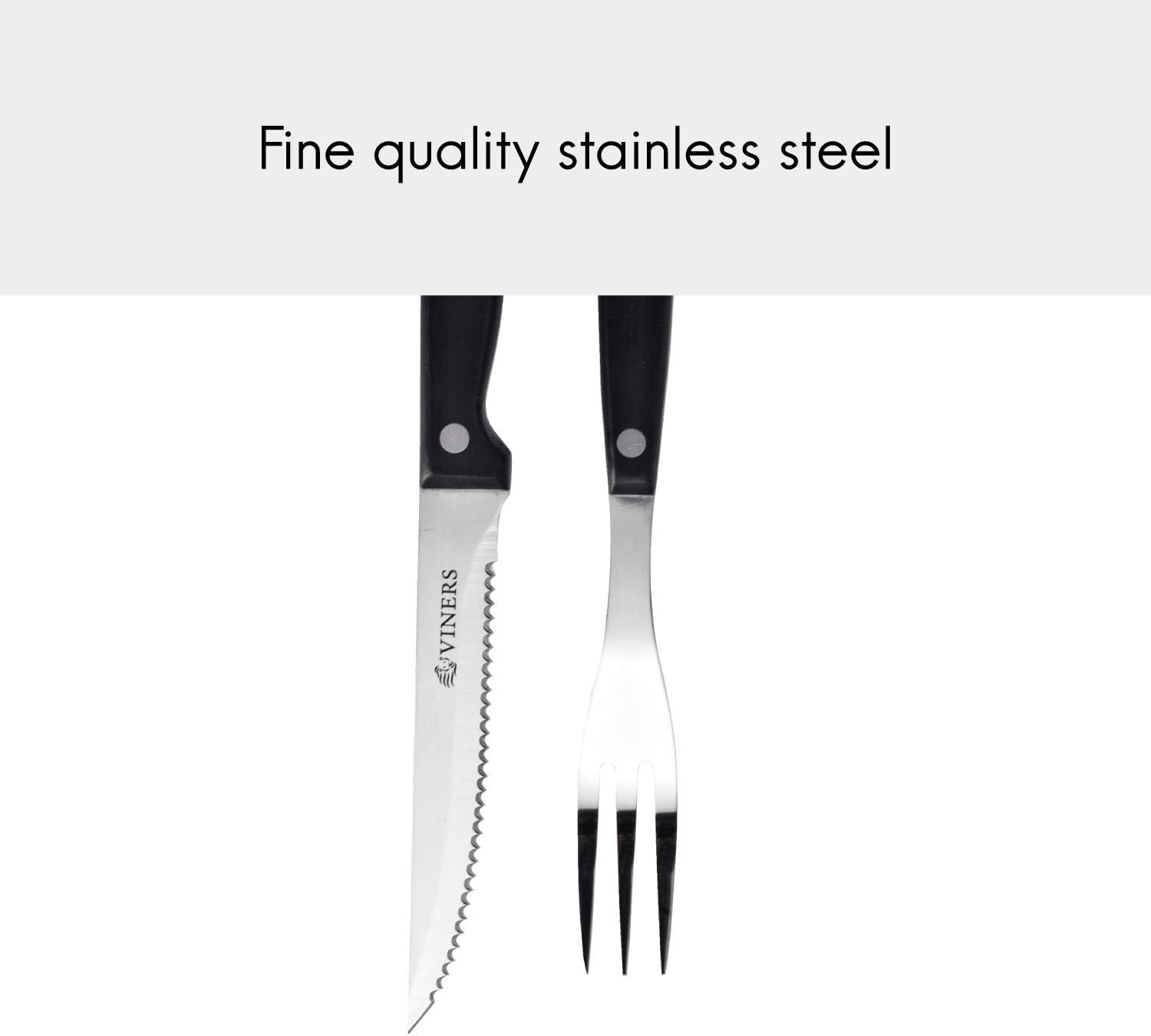 Viners Everyday 12 Piece Silver Stainless Steel Steak Knife and Fork Set-3