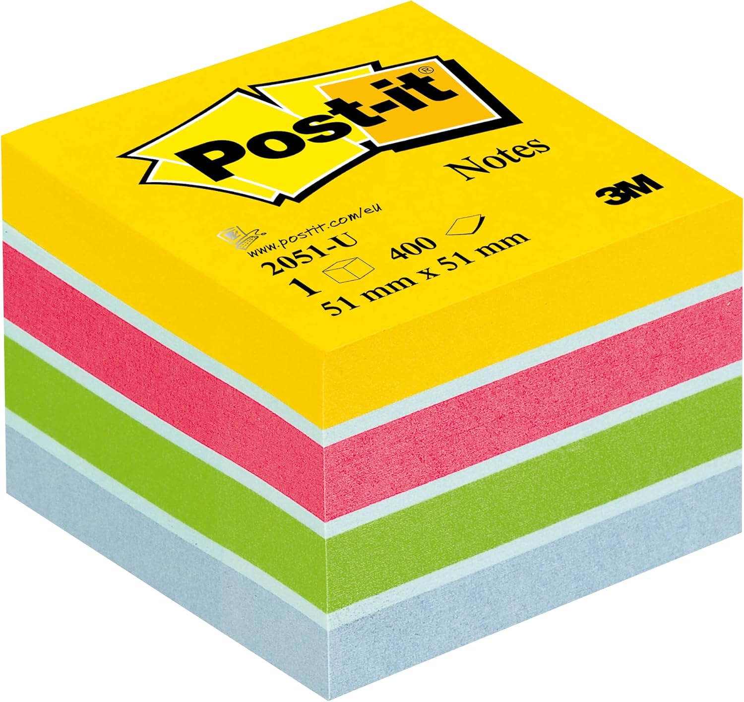 Post-it Notes Mini Cube, Ultra Colours, 51 mm x 51 mm, 400 Sheets - Self-Stick Notes for Note Taking, to Do Lists & Reminders-1