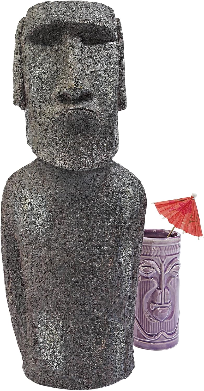 Design Toscano Easter Island Ahu Akivi Moai Monolith Garden Statue, Small, 40.5 cm, Polyresin, Grey Stone-1