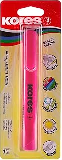 Kores - Pink Highlighter Pen - High Liner Plus, Fluorescent, Water Based-Ink Highlighter Pen with Ergonomic Shape - Stationery Supplies, Office Supplies - Singe Pack