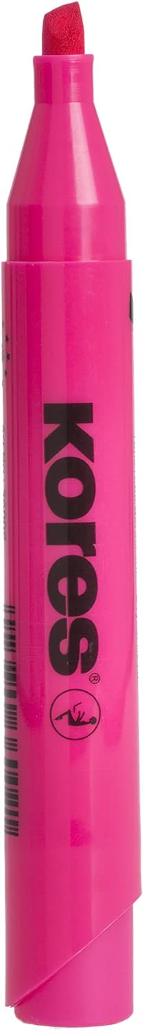 Kores - Pink Highlighter Pen - High Liner Plus, Fluorescent, Water Based-Ink Highlighter Pen with Ergonomic Shape - Stationery Supplies, Office Supplies - Singe Pack-1