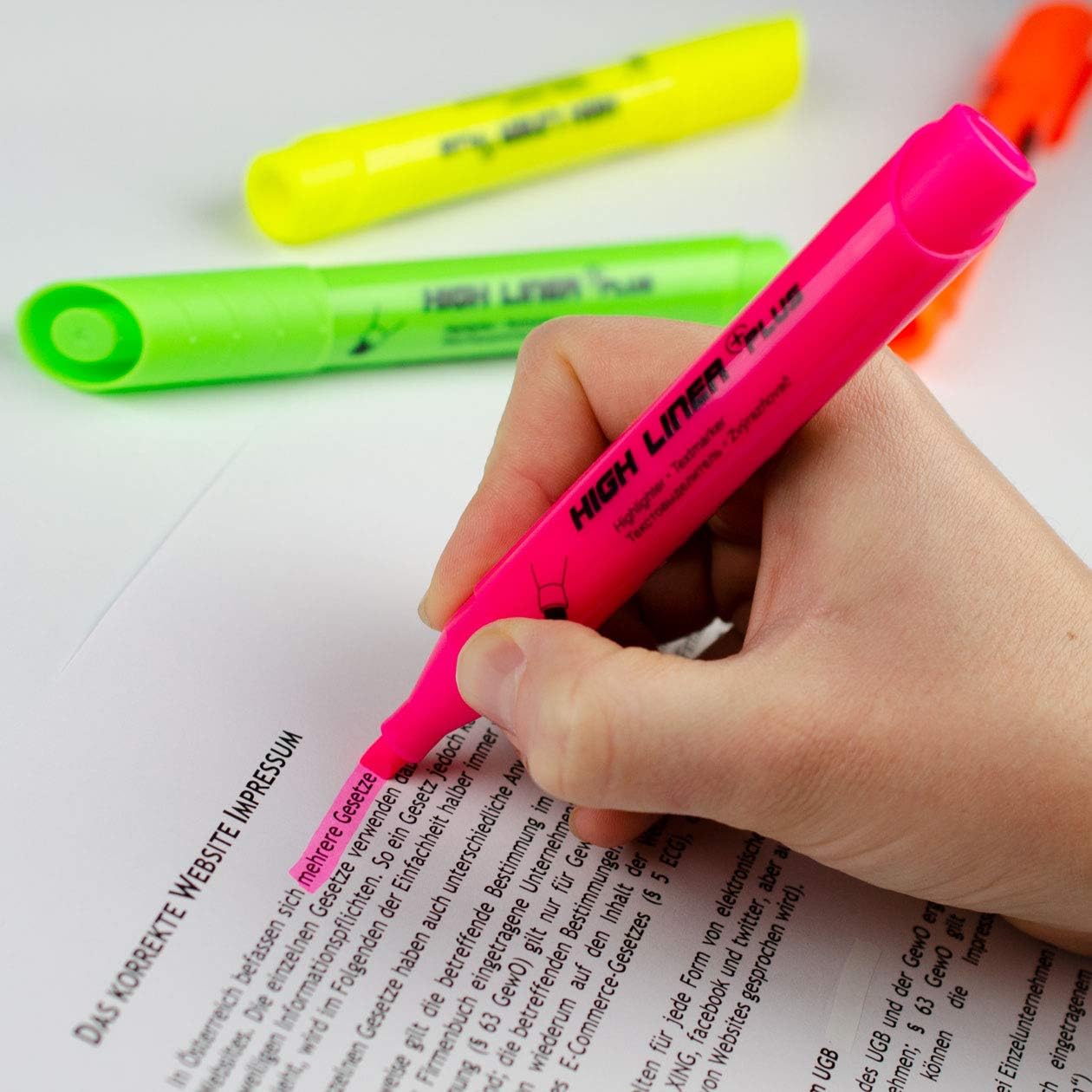 Kores - Pink Highlighter Pen - High Liner Plus, Fluorescent, Water Based-Ink Highlighter Pen with Ergonomic Shape - Stationery Supplies, Office Supplies - Singe Pack-2