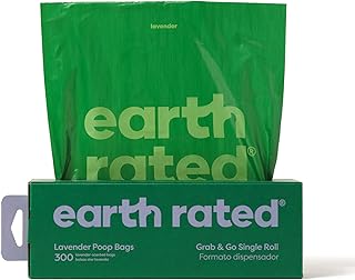 Earth Rated Dog Poo Bags, Thick Grab and Go Single Roll, Ideal for Backyard Pickups, Lavender Scented, 300 Bags