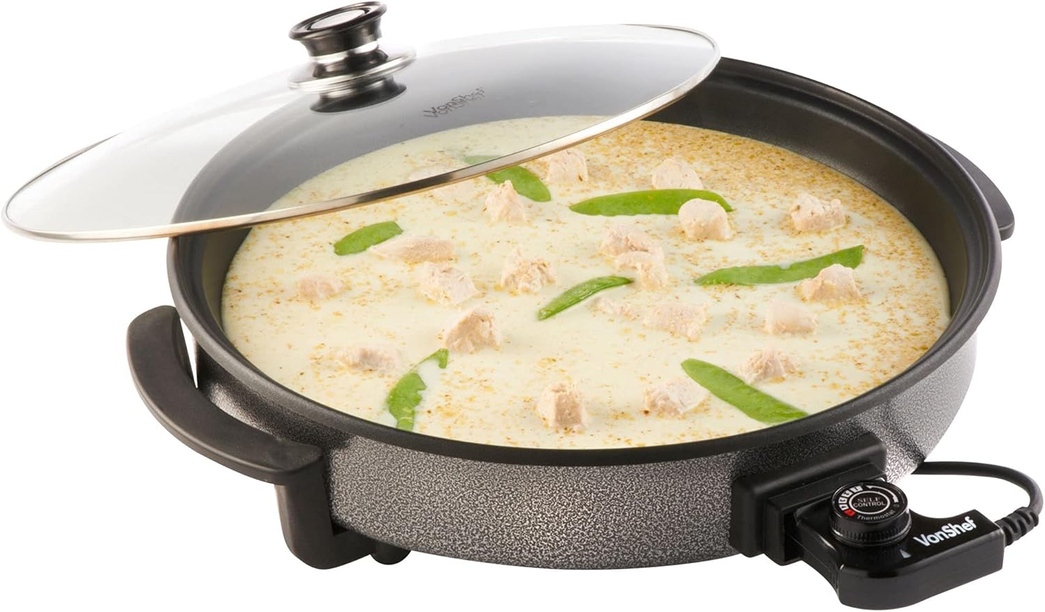 VonShef Large Multi Cooker 6L – 42cm Electric Frying Pan with Lid & Adjustable Temperature Control, Easy Clean, Non Stick Aluminium with Cool Touch Handles & Detachable Power Cable for Serving – 1500W-6