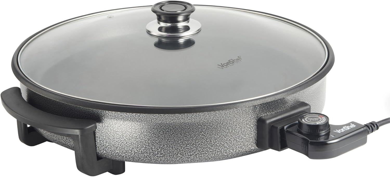 VonShef Large Multi Cooker 6L – 42cm Electric Frying Pan with Lid & Adjustable Temperature Control, Easy Clean, Non Stick Aluminium with Cool Touch Handles & Detachable Power Cable for Serving – 1500W-8