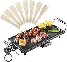 VonShef Large Teppanyaki Grill - 2000W Electric, Multipurpose, Easy Clean BBQ Table Top Grill with Adjustable Temperature Control, Oil Drip Tray & 8 Spatulas- for Meat, Vegetables & Fish - 43x23x10cm