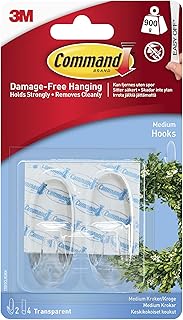 Command Medium Hook, Pack of 2 Hooks and 4 Adhesive Strips, Transparent - Damage Free Hanging - Holds up to 900g