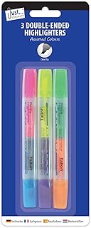 Just stationery Double Ended Highlighter - Assorted Colours (Pack of 3), 4068