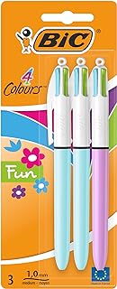 Bic 4 Colours Fun Retractable Ballpoint Pens with Four Ink Colours and Medium Point (1.0 mm), Pack of 3