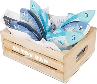 Le Toy Van - Wooden Honeybee Market Fresh Fish Crate Supermarket Pretend Play Shop Food, Blue