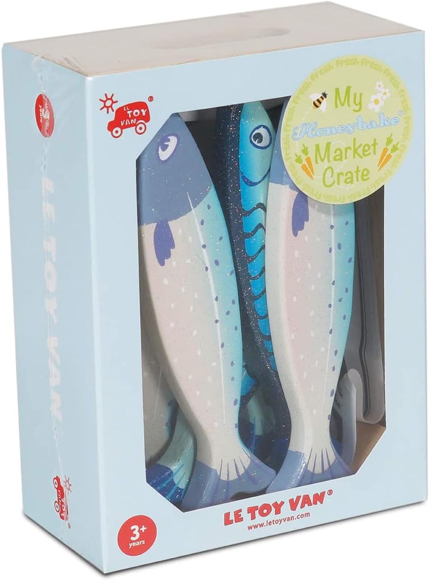 Le Toy Van - Wooden Honeybee Market Fresh Fish Crate Supermarket Pretend Play Shop Food, Blue-1