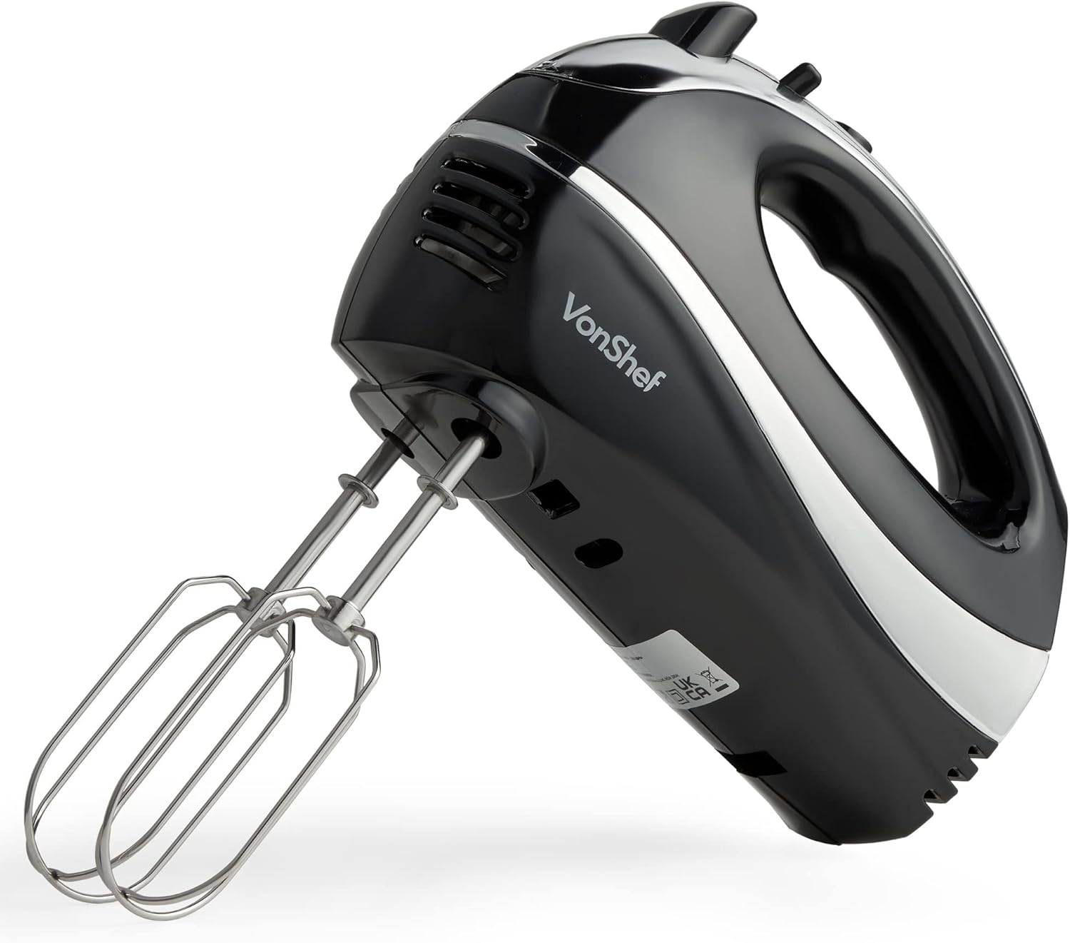 VonShef Hand Mixer Electric Whisk – Food Mixer for Baking with 5 Speeds, 300W, 2 Stainless Steel Beaters, 2 Dough Hooks & Balloon Whisk, Easy Clean, Turbo Boost, Eject Button, Compact – Black-0