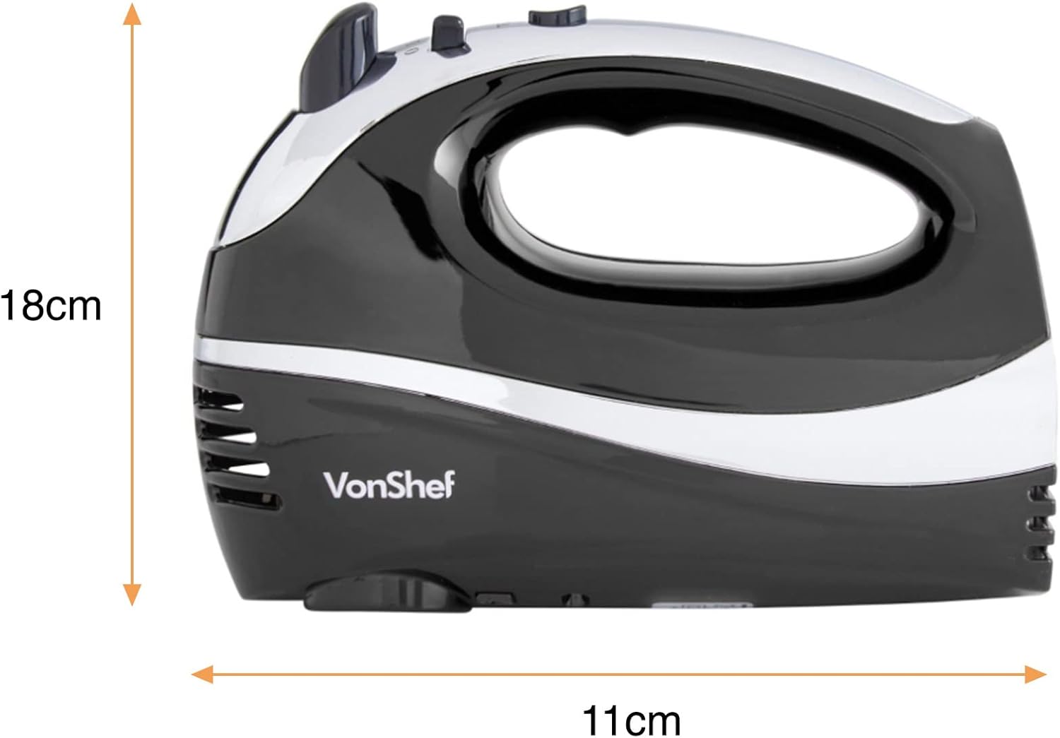 VonShef Hand Mixer Electric Whisk – Food Mixer for Baking with 5 Speeds, 300W, 2 Stainless Steel Beaters, 2 Dough Hooks & Balloon Whisk, Easy Clean, Turbo Boost, Eject Button, Compact – Black-7