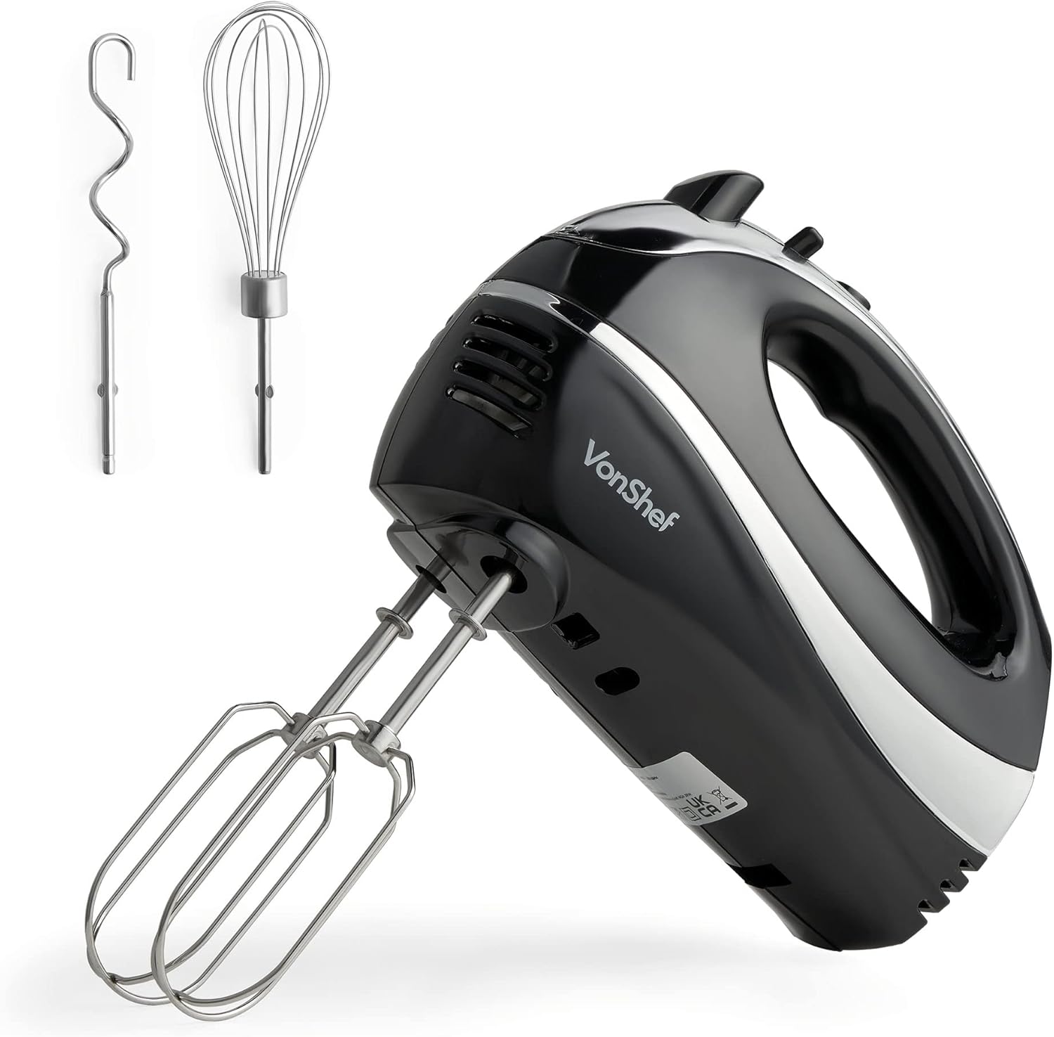 VonShef Hand Mixer Electric Whisk – Food Mixer for Baking with 5 Speeds, 300W, 2 Stainless Steel Beaters, 2 Dough Hooks & Balloon Whisk, Easy Clean, Turbo Boost, Eject Button, Compact – Black-8