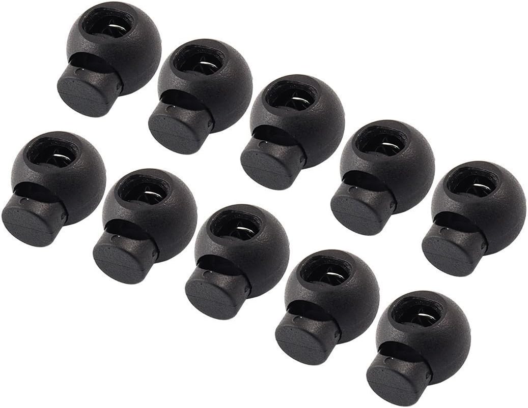 AKORD 10 Pcs Spring Loaded Plastic Round Toggle Stopper Cord Locks End, Black, 1.8 x 1.5 x 1.5 cm-0