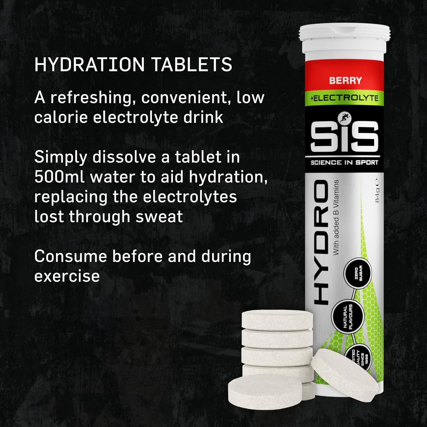 Science In Sport Hydro Hydration Tablets, Gluten-Free, Zero Sugar, Berry Flavour Plus Electrolytes, 20 Effervescent Tablets-1