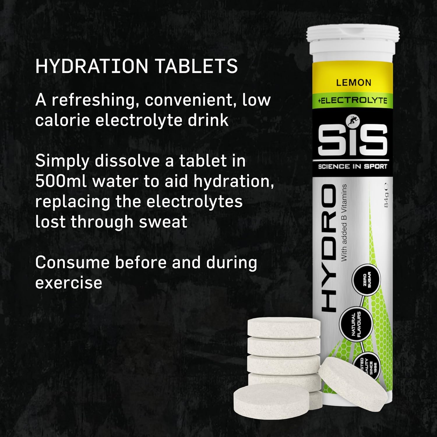 Science In Sport Hydro Hydration Tablets, Gluten-Free, Zero Sugar, Lemon Flavour Plus Electrolytes, 20 Effervescent Tablets-1